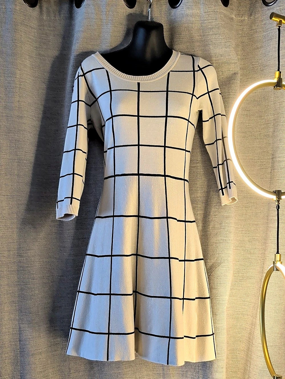 Sequin Hearts Checkered Midi Dress in White & Black Size Medium Like New